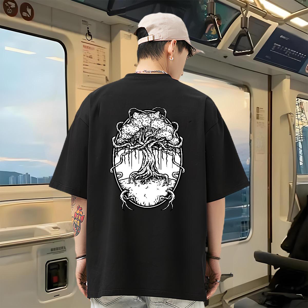 Classic Mens T Shirts 230g Pure Cotton tree Street wear Hip Hop Tops Tees Short Sleeve Soft Cool Design Men Tshirts Black Oversized