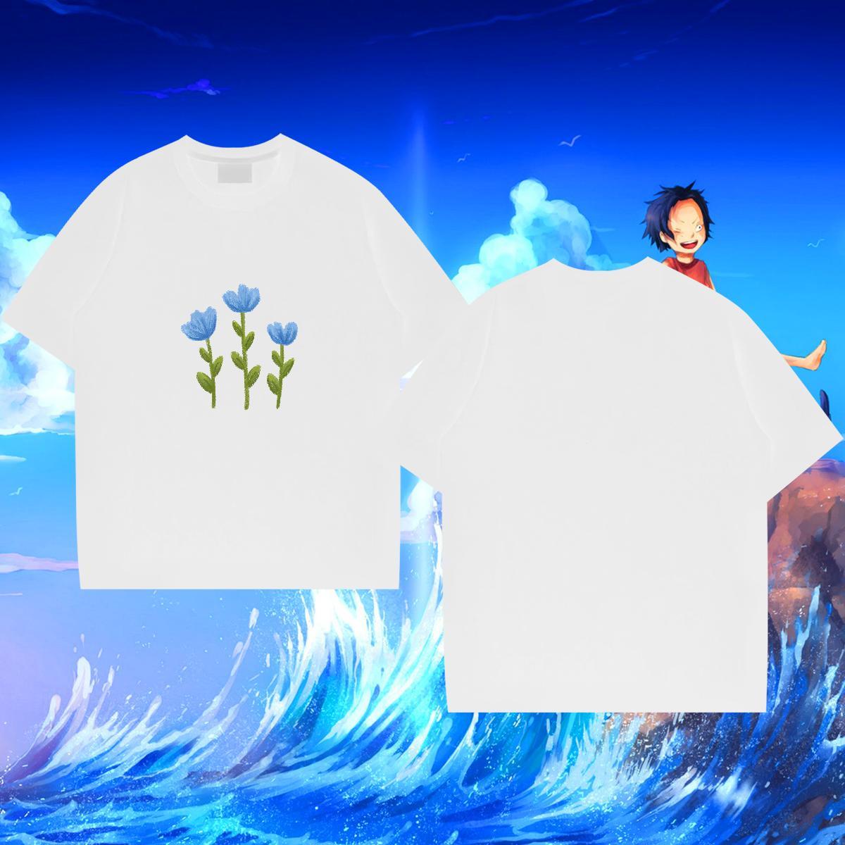 T shirt 230g Pure Cotton flower High Street Hip Hop Short Sleeve O-Neck DIY Anime Men Clothes T-Shirt Fashion Designer TOP Quality Tshirts