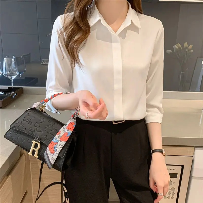 Womens Spring Autumn Korean Fashion Color-blocking Shirts Long-sleeved Bottoming Loose Chiffon Shirts Elegant Clothing 240806