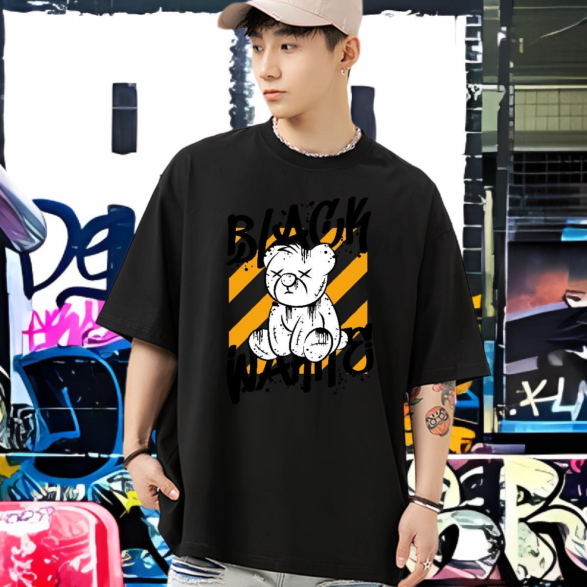 2024 New T-Shirts for Men 100% Cotton 230g bear Beach Tops Shirt Breathable Short Sleeve Cool Men Tees Plus Size Custom