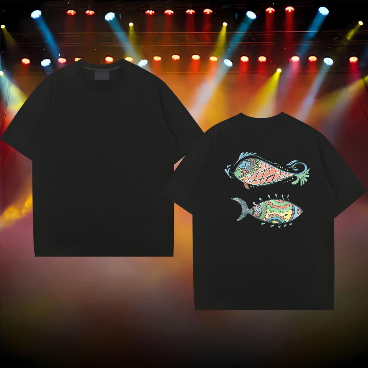 2024 Summer Mens T Shirts 230g 100% Cotton fish Spring Summer Clothes O Neck Short Sleeves Popular Men Clothes T-Shirt Custom Print Plus Size