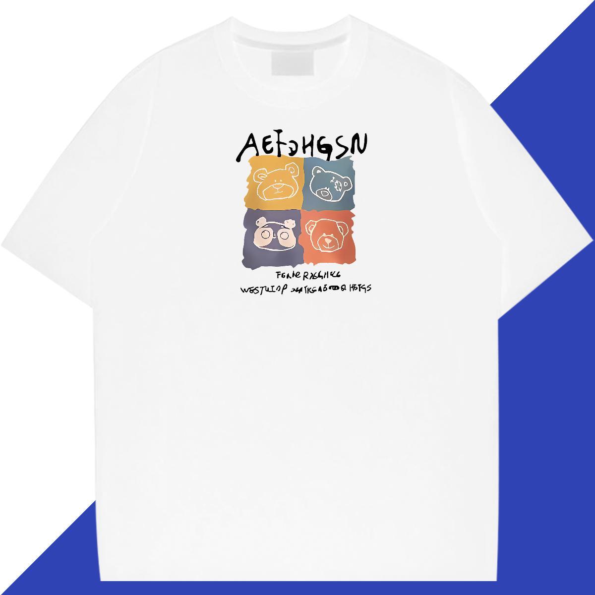 Classic Men Tshirts 230g Cotton Outdoor bear Cartoon Printing L-4XL O Neck Short Sleeves 2024 Summer Man T Shirts Top Tees