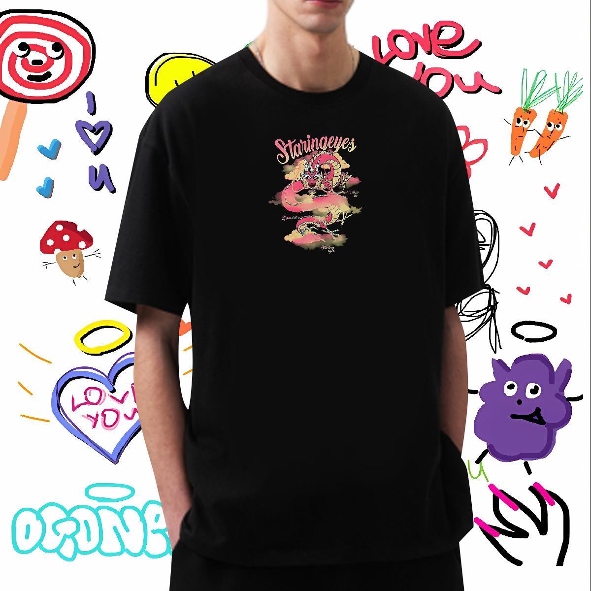 Man T Shirts 230g Pure Cotton dragon Spring Summer Breathable Short Sleeve Plus Size Cartoon Mens Tshirts New Arrival High Quality Tops Tees