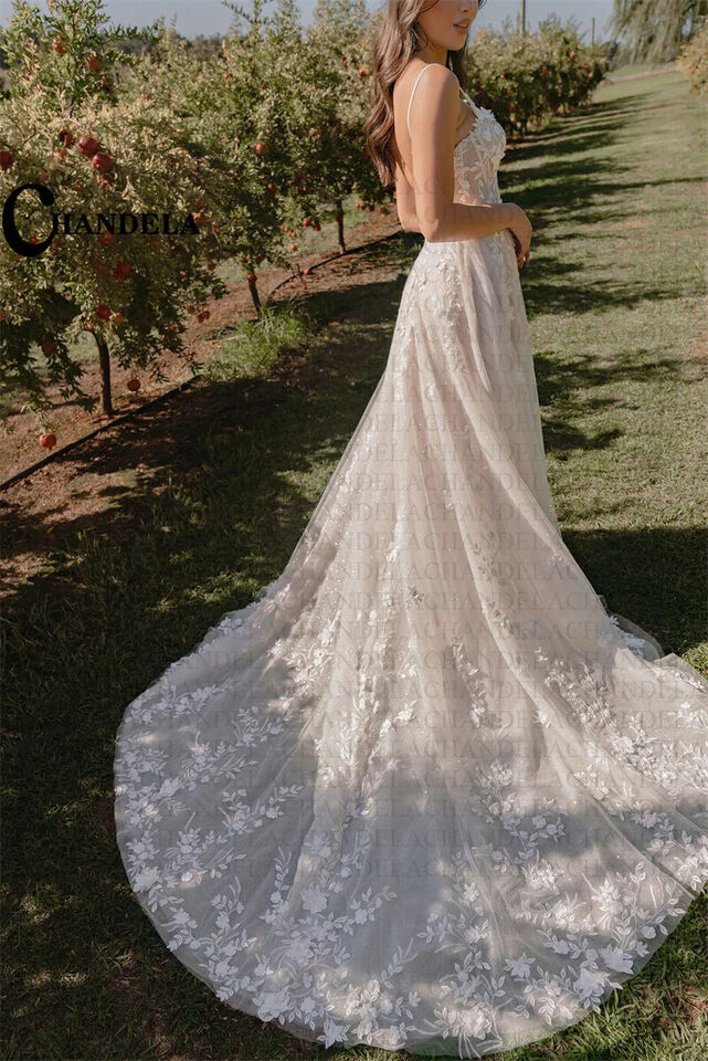 Floral Spaghetti A line Wedding Dresses Backless Lace Appliques Sleeveless Bridal Gowns Vestido De Novia Plus Size 2024