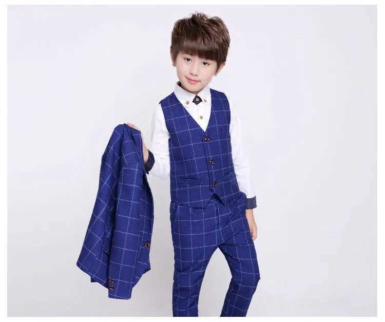 Suits Children Suit Baby Boys Suits for Weddings Boy Formal Prom Suit Kids Plaid Blazer Vest Pants Children Clothes Set Costume