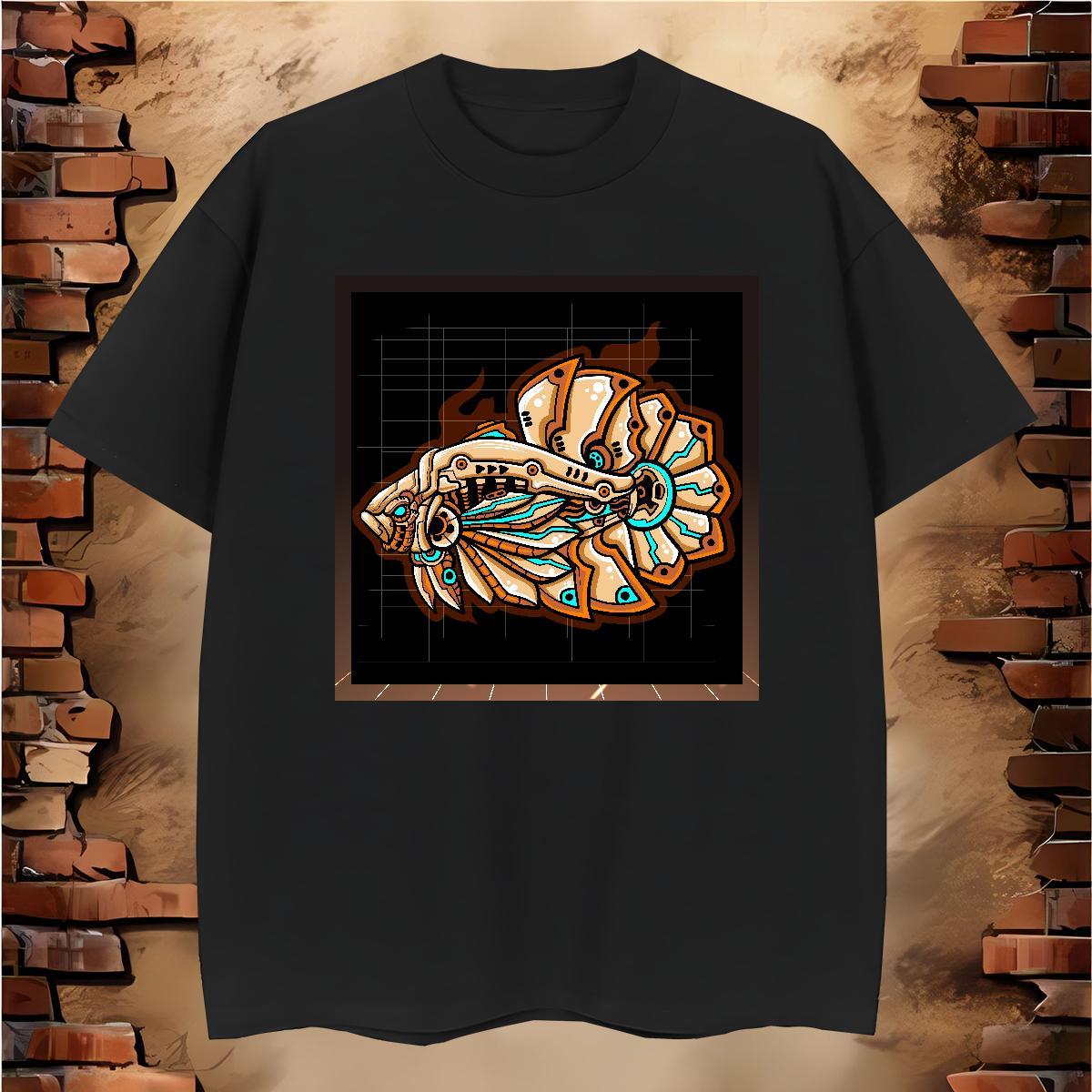 Fashion New Men T Shirts 100% Cotton 230g Robotic fish Anime Printing Street Top Tees Breathable Short Sleeve Loose Tshirts Custom Cartoon