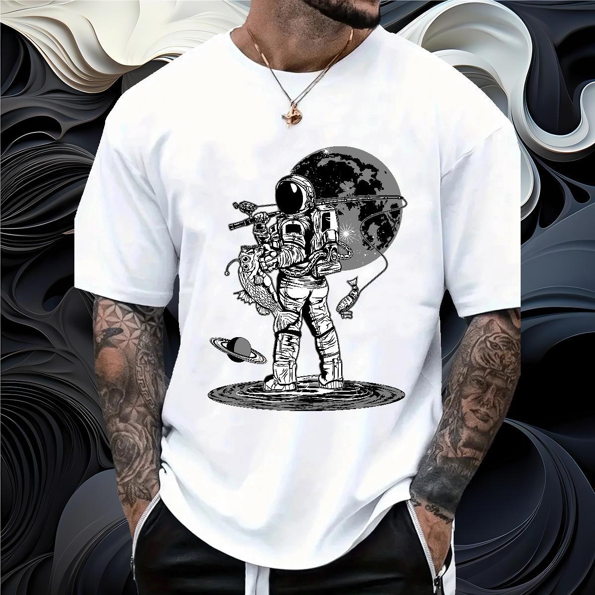 T-Shirts for Men 230g Pure Cotton cosmonaut Street Wear Breathable Soft Custom Big Size Couples T Shirts DIY Wholesale Tee Shirt