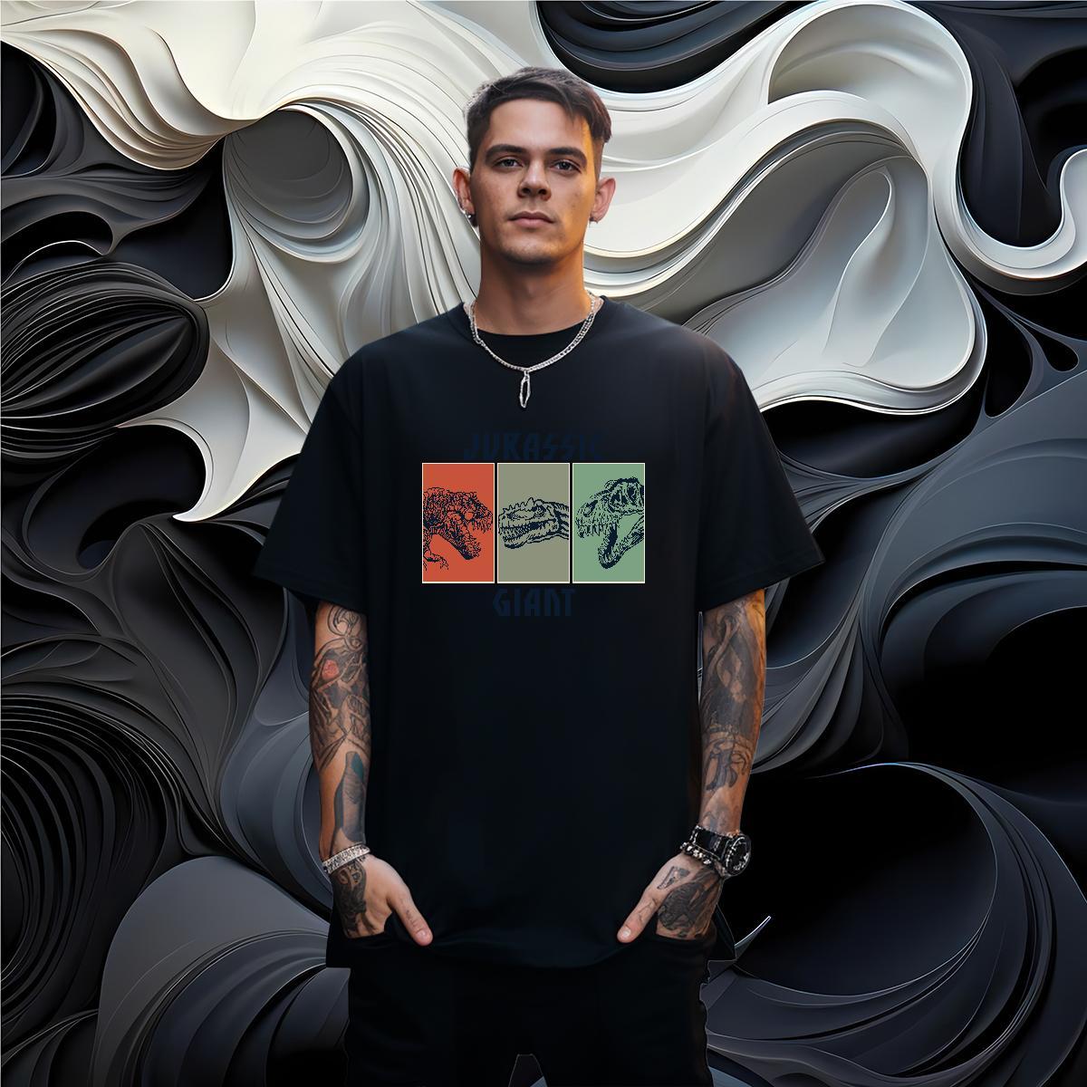 DIY Man T Shirts 230g 100% Cotton dinosaur Casual Daily Wear Tee Shirt Breathable Soft Unisex Couples T Shirts Graphic