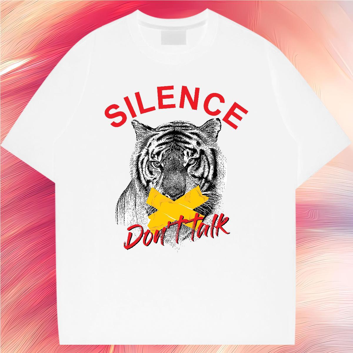 Casual New Men T Shirts 230g Cotton tiger Street Casual Clothes Crew Neck Unisex Couples T Shirts Anime Print