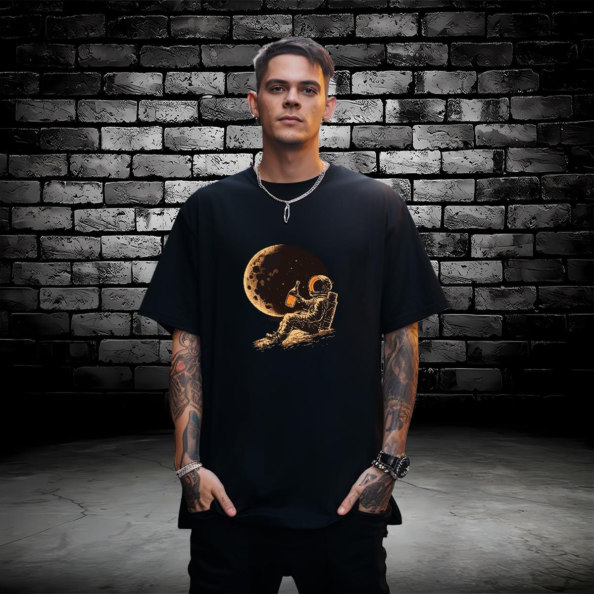 T Shirts Men 230g 100% Cotton cosmonaut Outdoor Breathable Crew Neck Black Oversized Men Clothes T-Shirt New Designer Loose Fit Tees Shirts