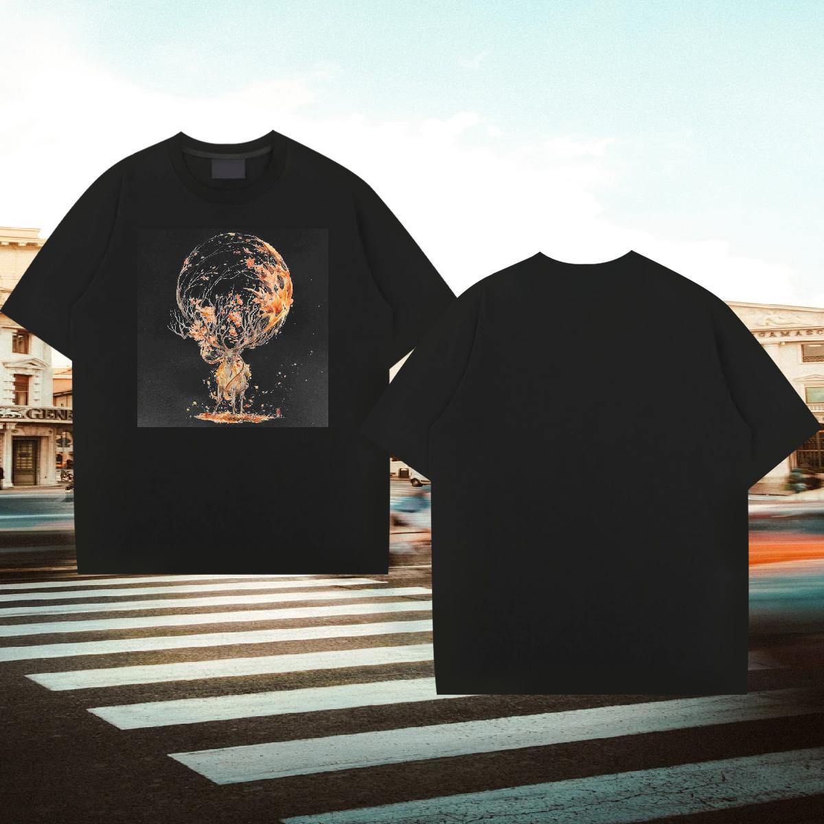 Cool Mens Tshirts 230g Cotton Street wear Hip Hop Deer DIY Printed Breathable Crew Neck Fashion Mens T Shirts Tops