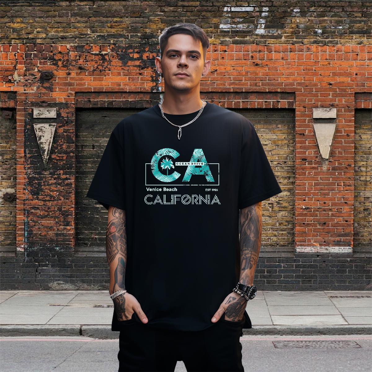 Classic Tshirts 230g 100% Cotton Beach letter Anime Print O-Neck Short Sleeve Fashion New Men T Shirts Tees