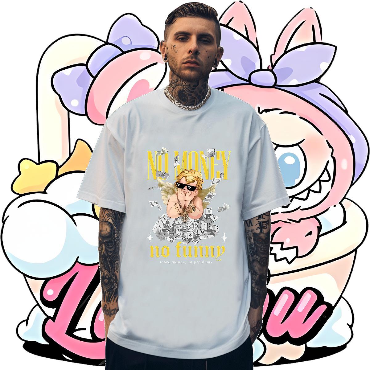 Loose Fit Mens Tshirts 230g Cotton Casual Beach money Floral Print Pure Cotton 2024 Summer Mens T Shirts Tops Tees