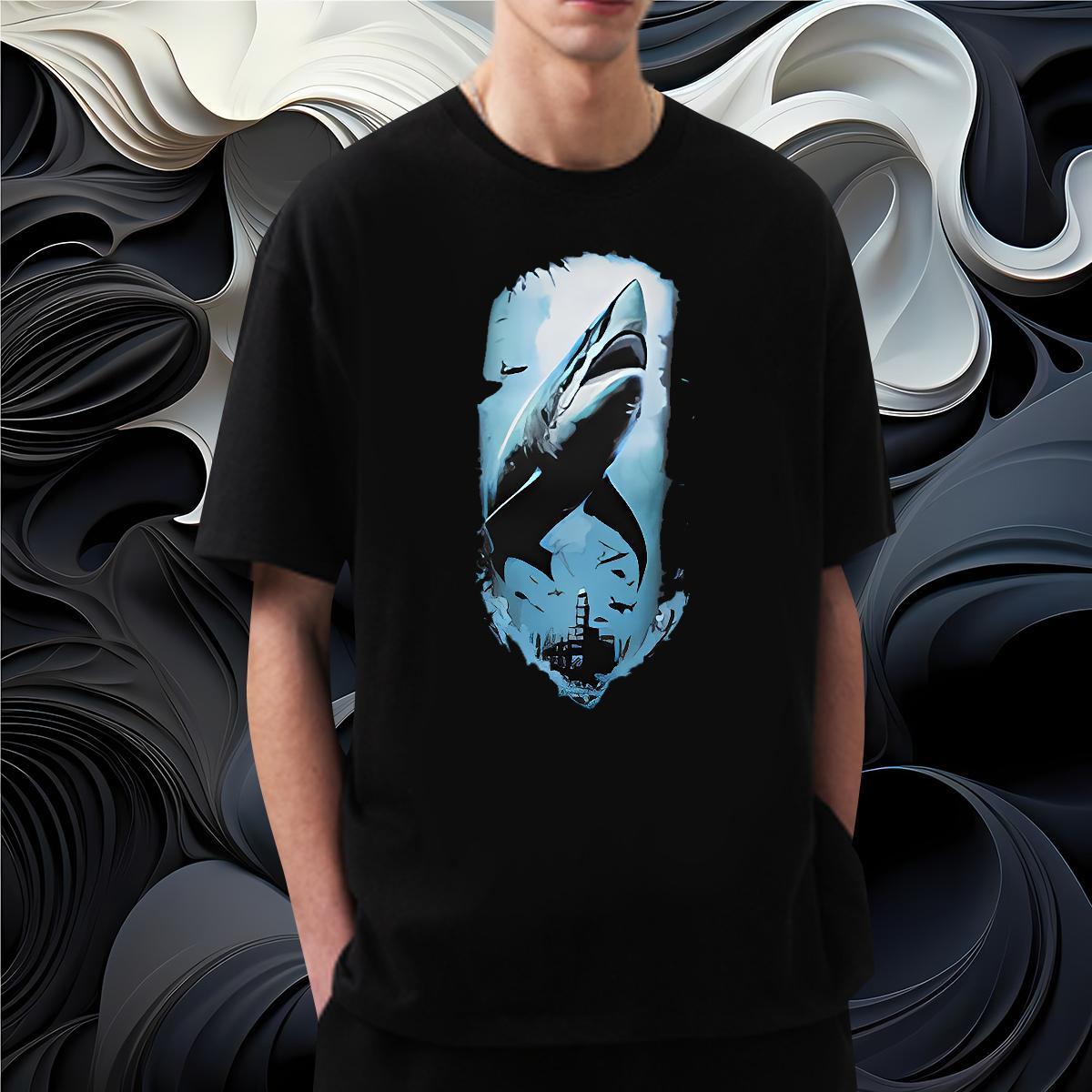 Fashion Designer T Shirts Men 230g Pure Cotton shark Home Outdoor Tops Shirt Breathable Classic Men Tshirts Black White