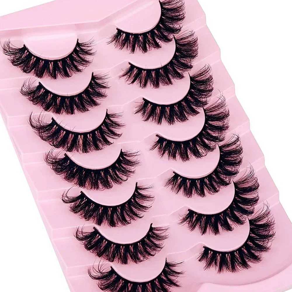 7 pairs of fake eyelash curlers artificial mink fur fluffy eyelashes dramatic D-curls 18mm thick eyelashes W240803