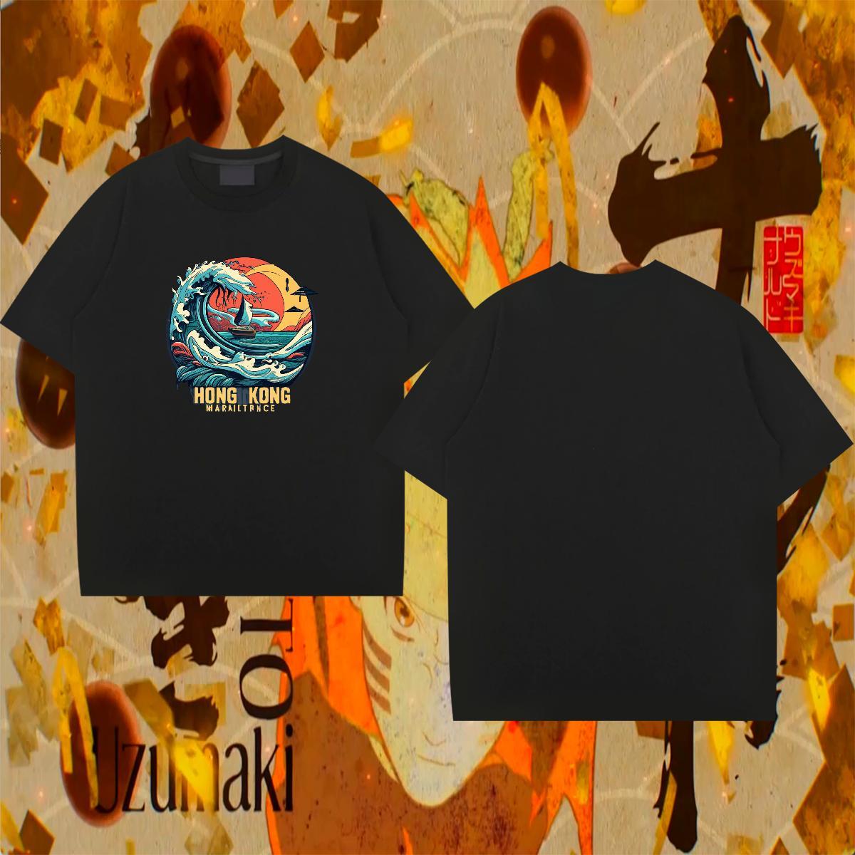 Free Shipping Couples T Shirts 100% Cotton 230g Hip Hop sea wave Plus Size Custom Pure Cotton Classic Men T Shirts Tee Shirt