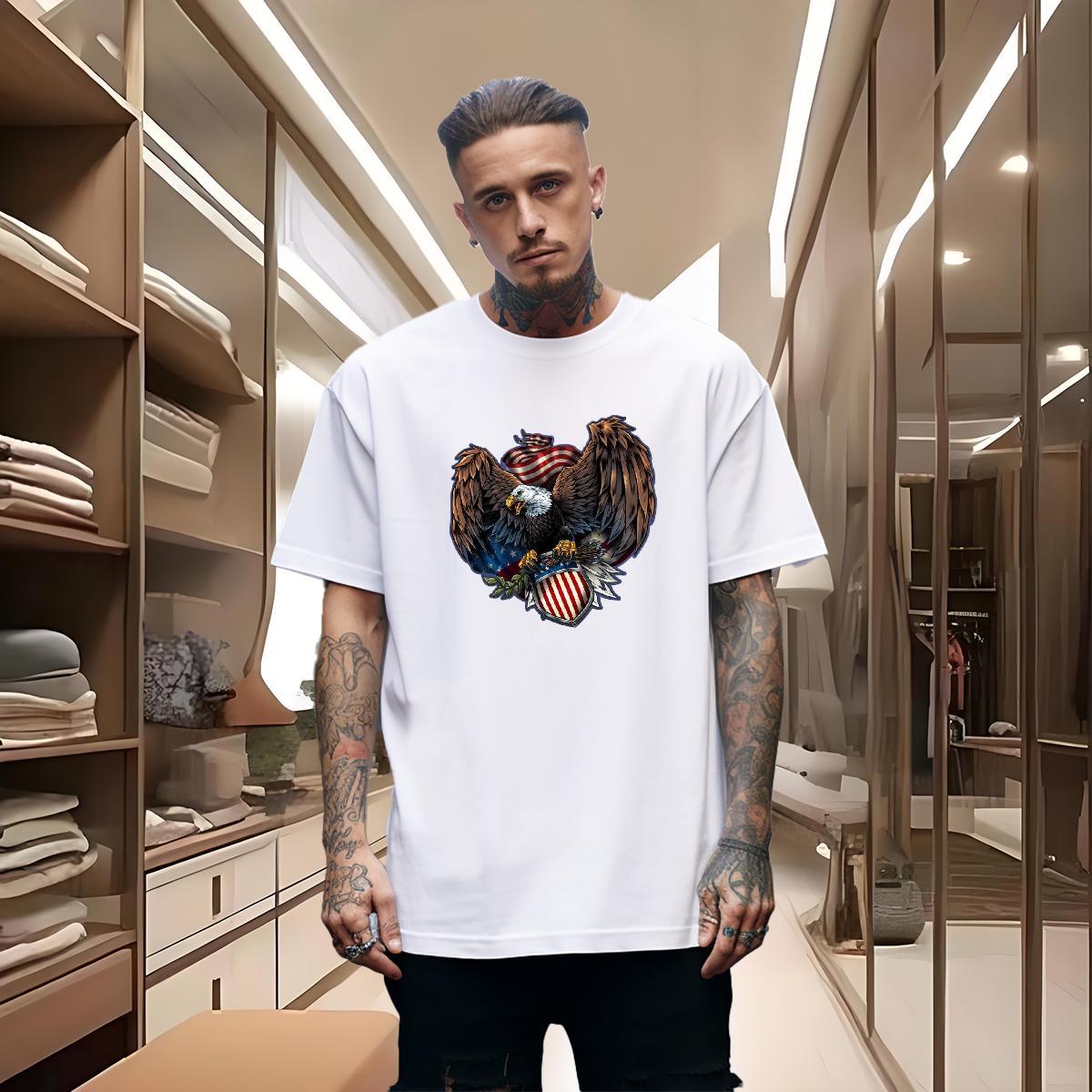 Wholesale T shirt 230g Cotton eagle Anime Printing Street Tops O Neck Short Sleeves Unisex Men Tees DIY