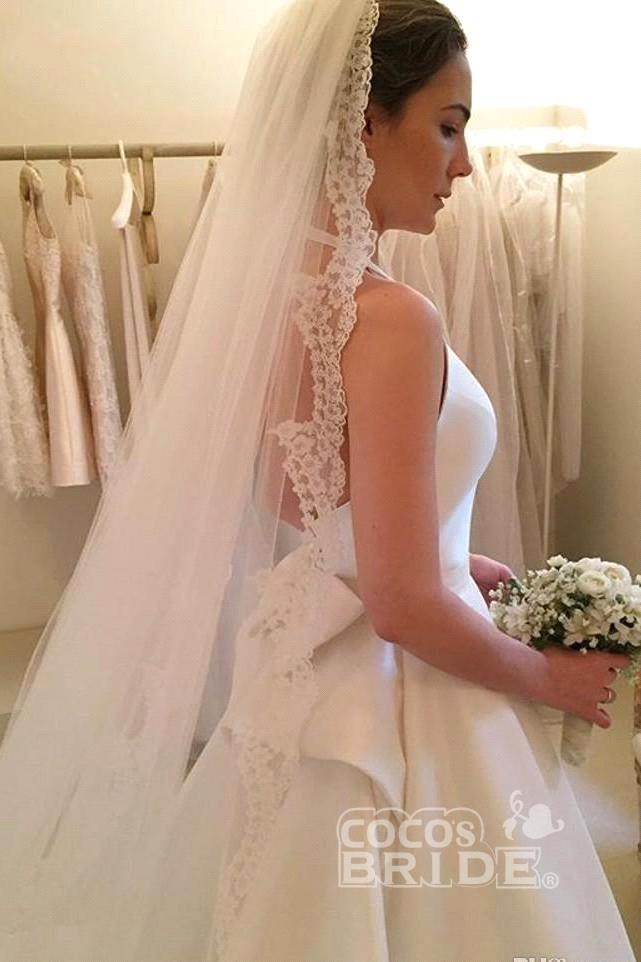 2024 Simple Satin Ball Gown Wedding Dresses Halter Backless Sweep Train Bridal Gowns Dress For Mariage Bc19296 0213