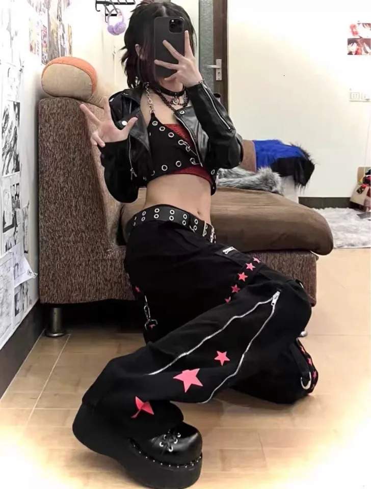 Autumn Winter Straight Tube Y2k Jeans Ladies Darkness European and American Style Womens Pants Star Print Baggy Pants Woman 240806
