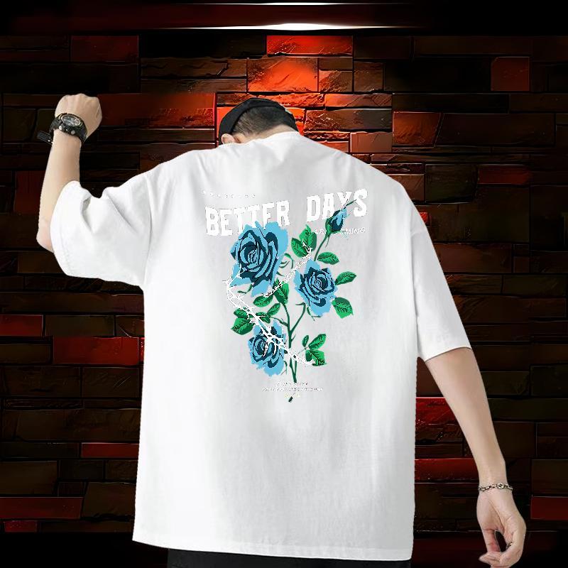 Free Shipping T shirt 230g Pure Cotton flower Daily Outfit Tee Shirt Breathable Short Sleeve Brand Men Tops Tees Customized Print