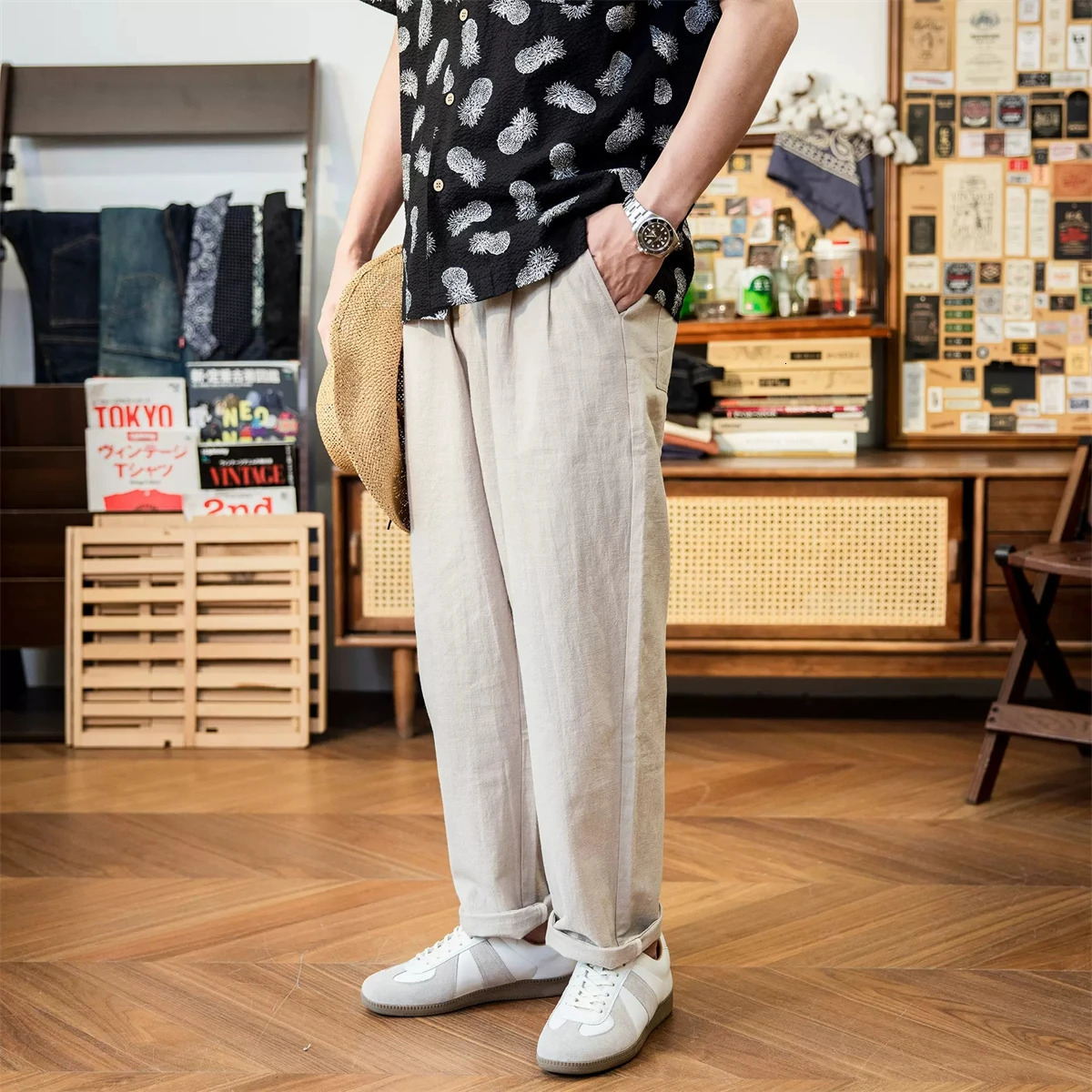 Red Tornado Mens Cotton Linen Casual Pants Old Money Style Breathable Trousers 240806