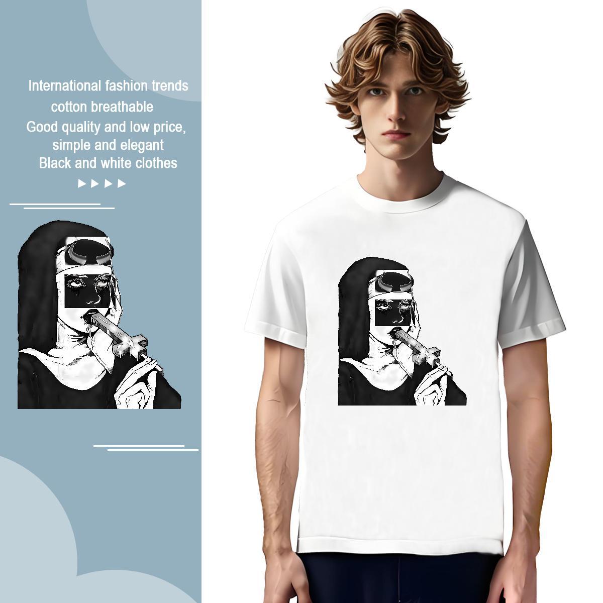 T Shirts Men 100% Cotton 230g nun Home Outdoor Short Sleeve O-Neck Anime Tshirt for Man Woman 2024 DIY Brand Clothes