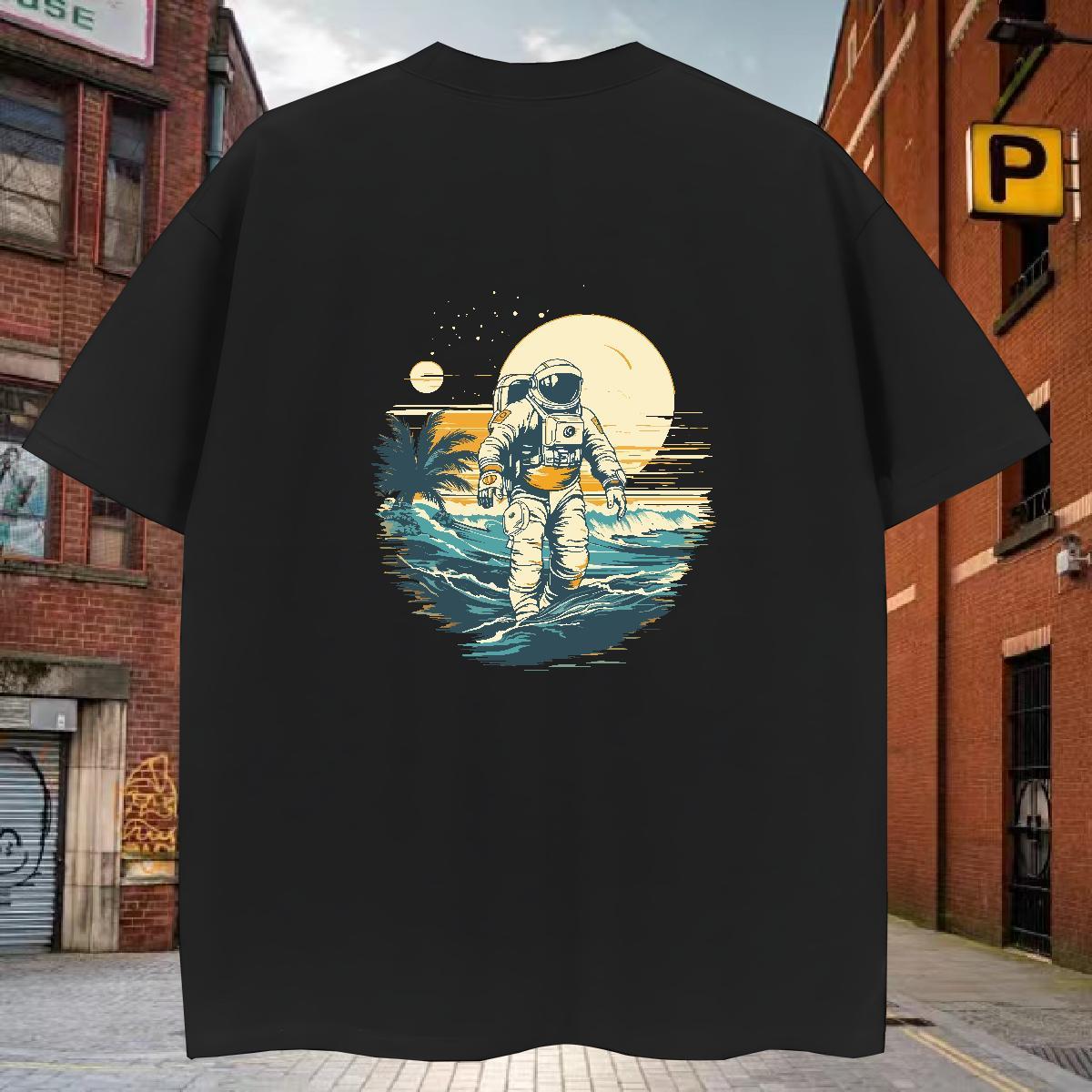 T Shirt For Man 230g 100% Cotton cosmonaut Casual Breathable Crew Neck Oversized Men Tops Tees New Arrival Cool Tee Shirt