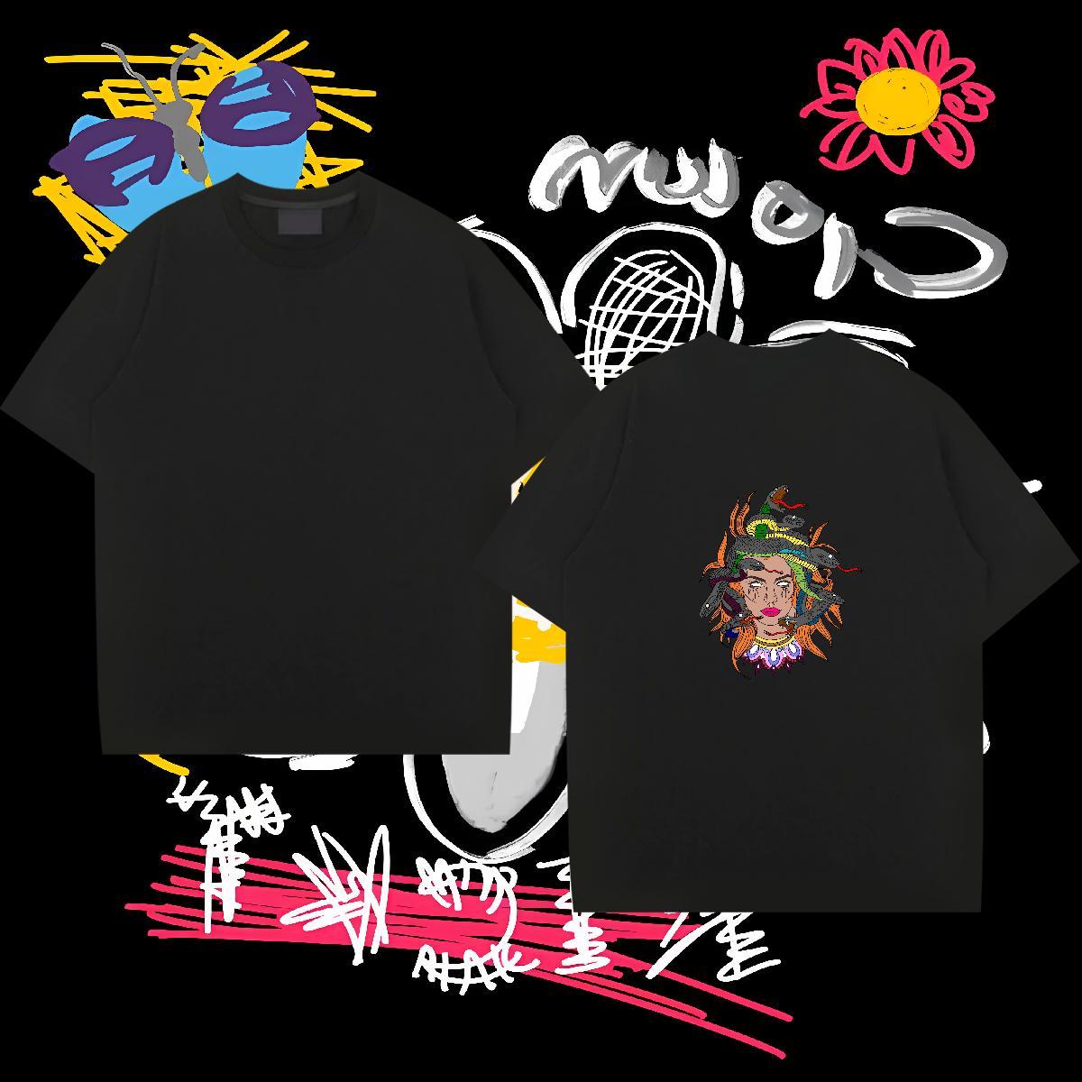 Brand T-Shirts for Men 230g Pure Cotton snake Anime Printing Street Top Tees Breathable Crew Neck Loose Fit Mens Tshirts Plus Size Custom