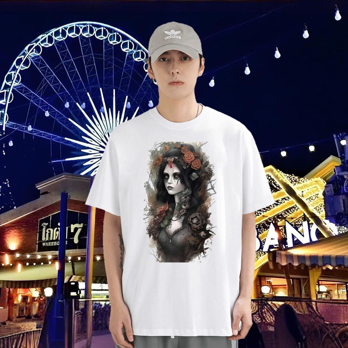 T-Shirts for Men 230g Cotton portrait Anime Printing Street Crew Neck Breathable Oversized Men Tshirts 2024 New Loose Tops Shirt