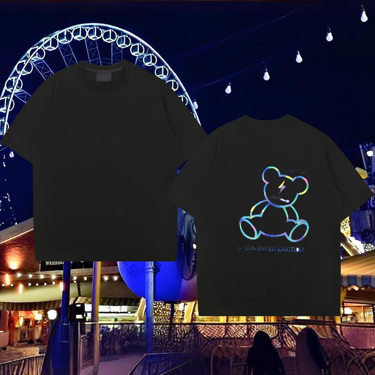 New T Shirts Men 230g Pure Cotton bear Casual Beach Tops Crew Neck Designer Men Tees Floral Print