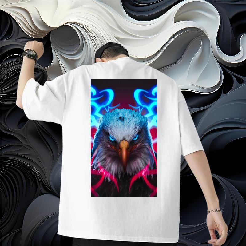 Fashion Casual Mens T Shirts 230g Cotton eagle Beach Wear O-Neck Short Sleeve Loose Tshirt for Man Woman Plus Size Cartoon