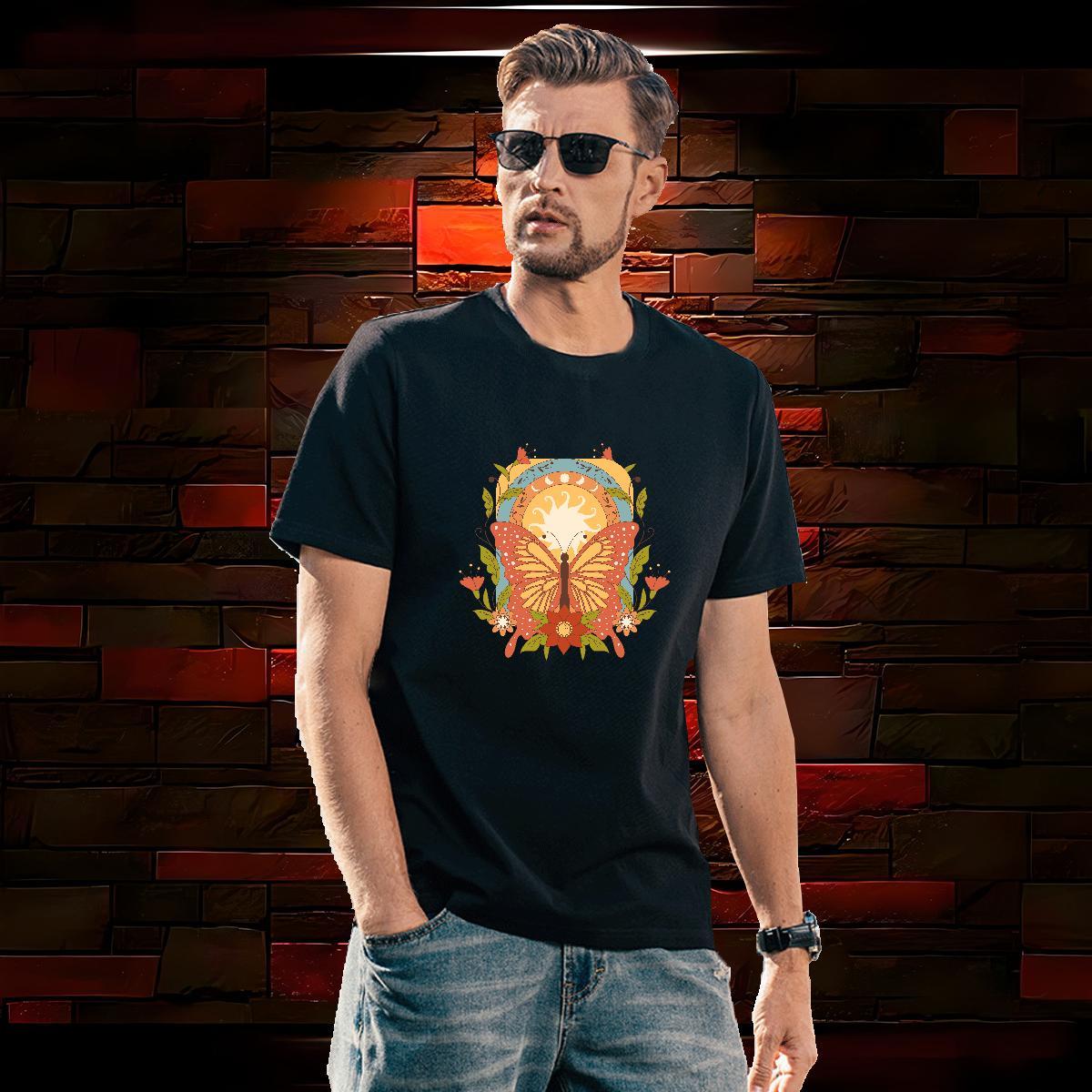 T Shirts Men 100% Cotton 230g Butterfly Daily Outfit Breathable Crew Neck Oversized 3XL 4XL Men Tops Tees DIY Popular Top Tees