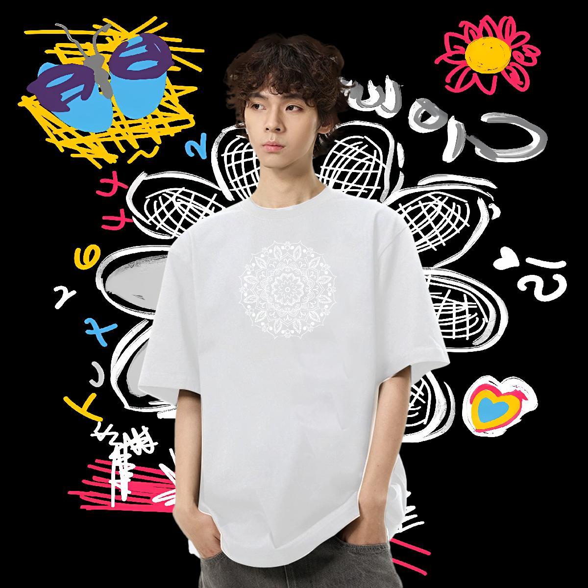 Custom Men T Shirts 230g Cotton flower Home Outdoor Polos O-Neck Short Sleeve Designer Tshirts Cartoon Print