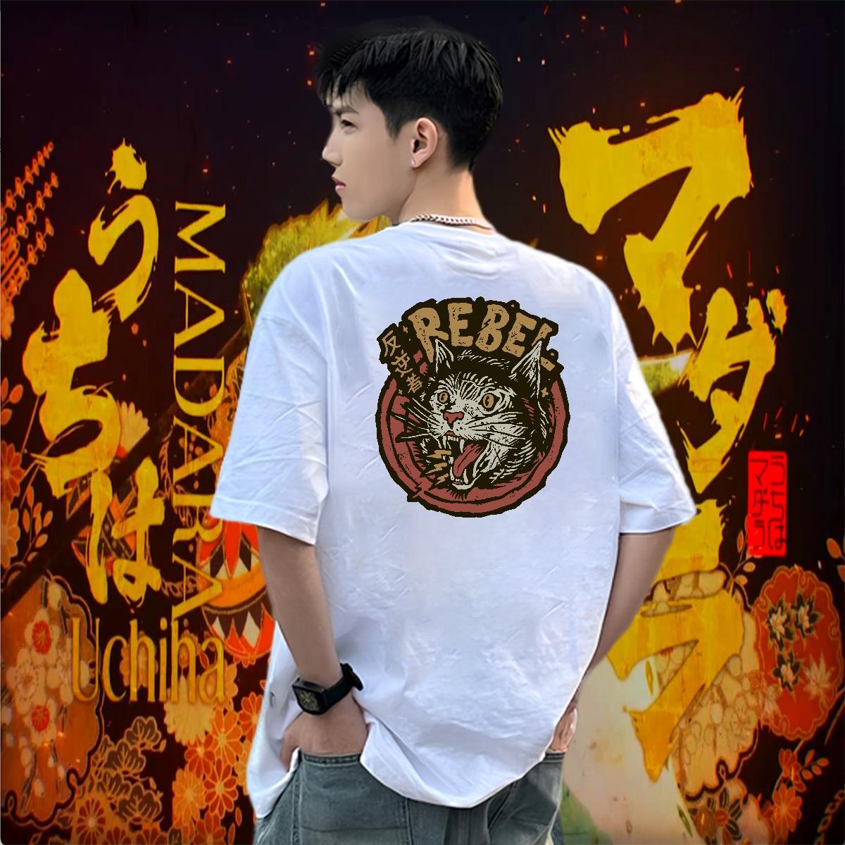 2024 New Mens T Shirts 230g 100% Cotton cat Sport Tshirts Short Sleeve O-Neck Soft Men Clothes T-Shirt Custom Anime