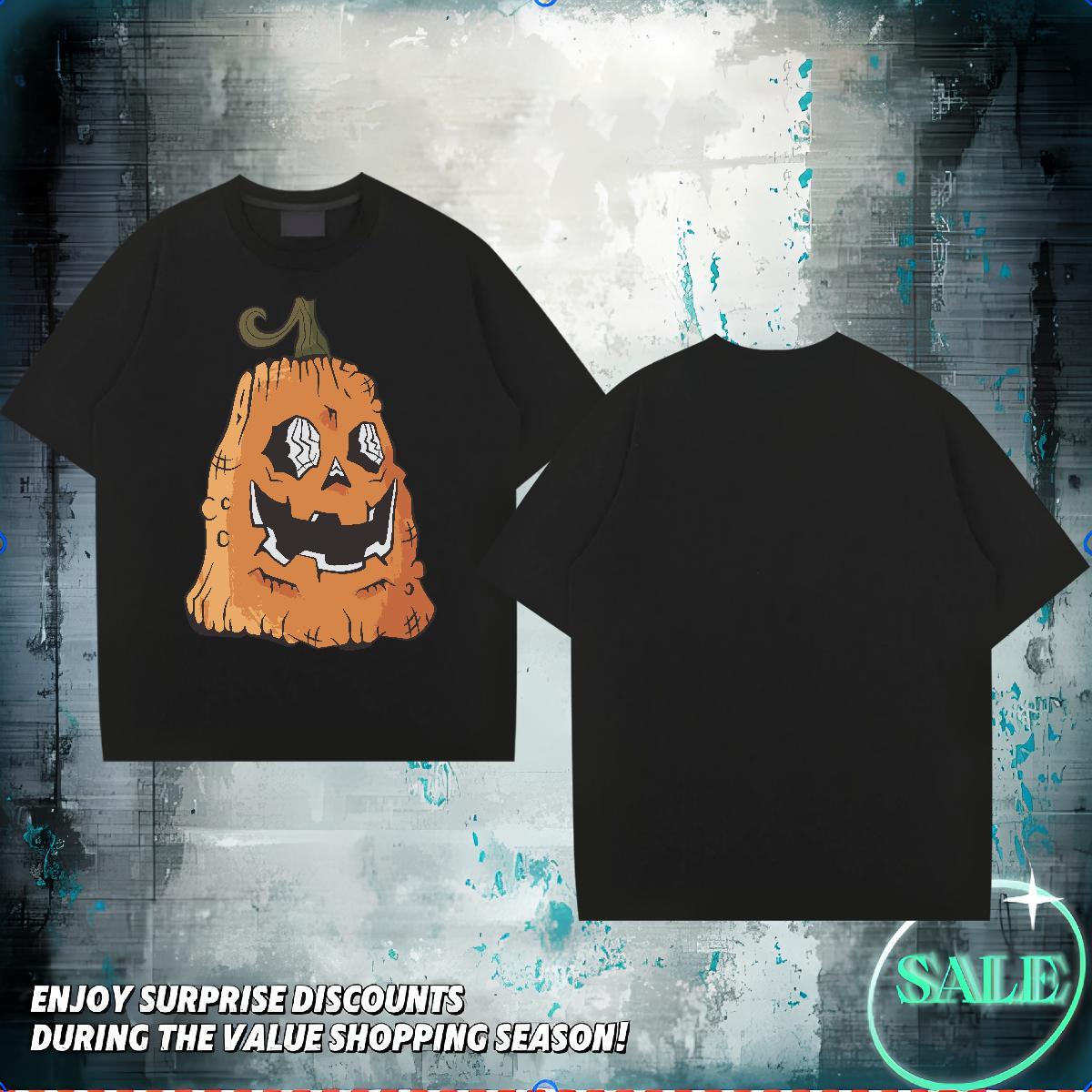 Classic Casual Men T Shirts 230g Pure Cotton Halloween Street Casual Wear Short Sleeve O-Neck Cool Tshirts Custom Anime