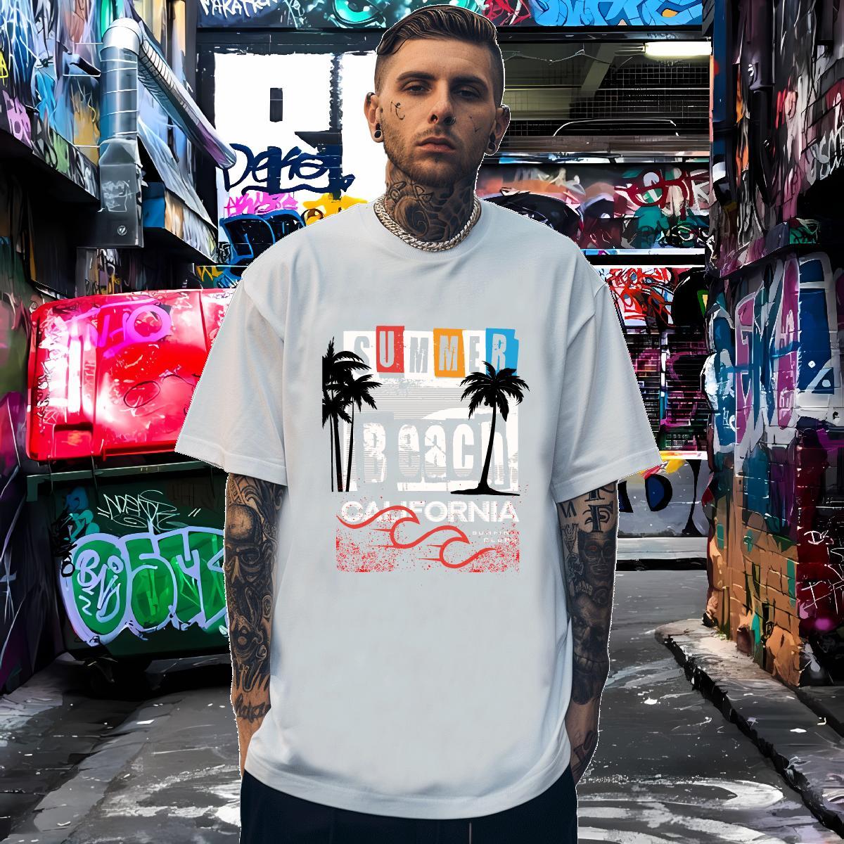 T-Shirts 100% Cotton 230g tree Hip Hop Breathable Crew Neck Custom Printed Men Tees Classic Loose Tops Tees