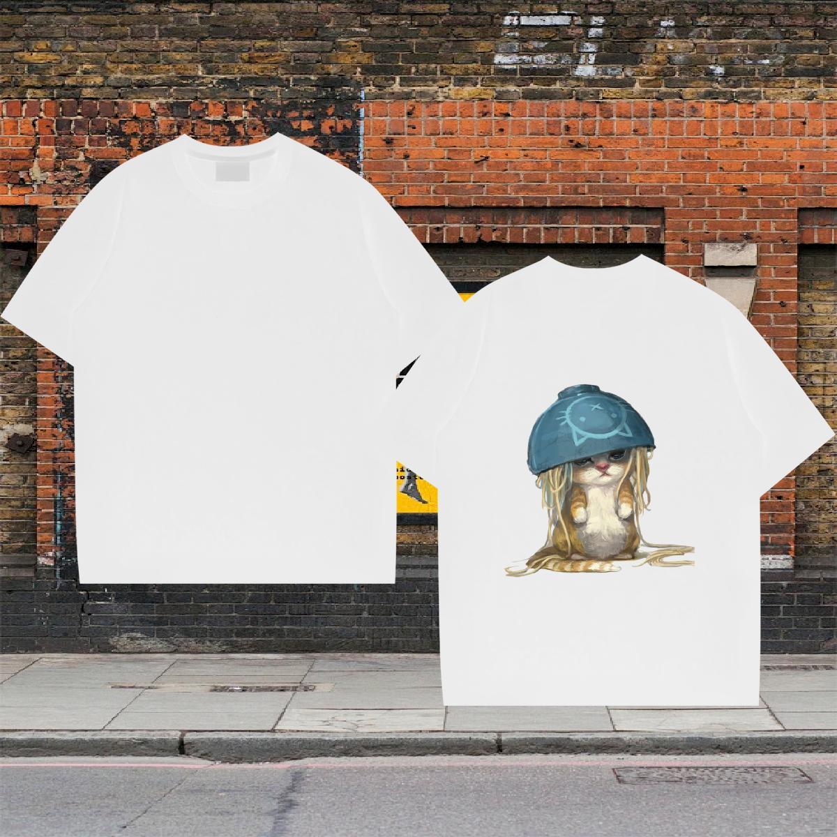 2024 Summer T Shirts Men 100% Cotton 230g cat Hip Hop Clothes Crew Neck Loose Fit Couples T Shirts Customized
