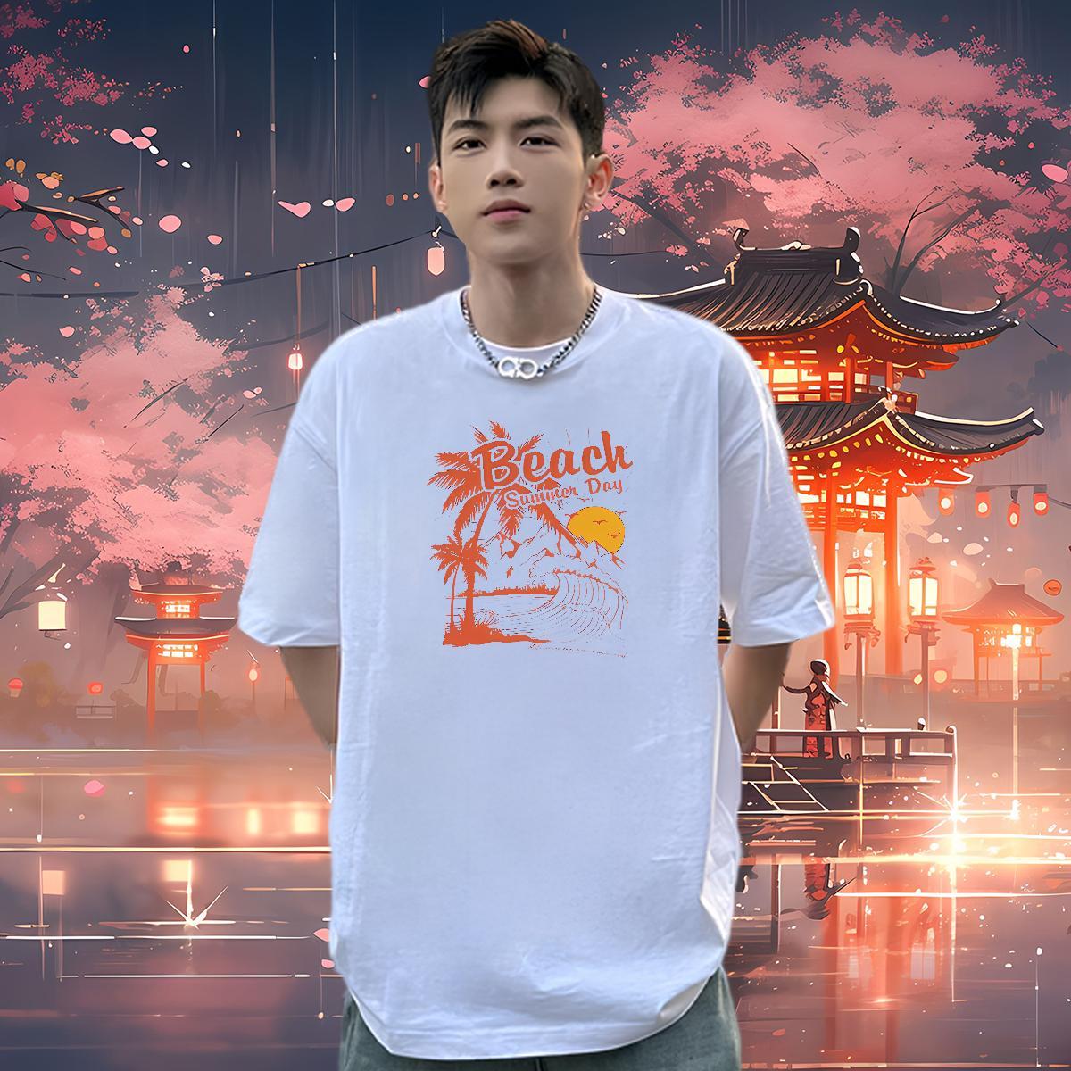 Wholesale T-Shirts 230g 100% Cotton sea Street Wear Polos Breathable Crew Neck High Quality Men Tops Tees DIY Anime