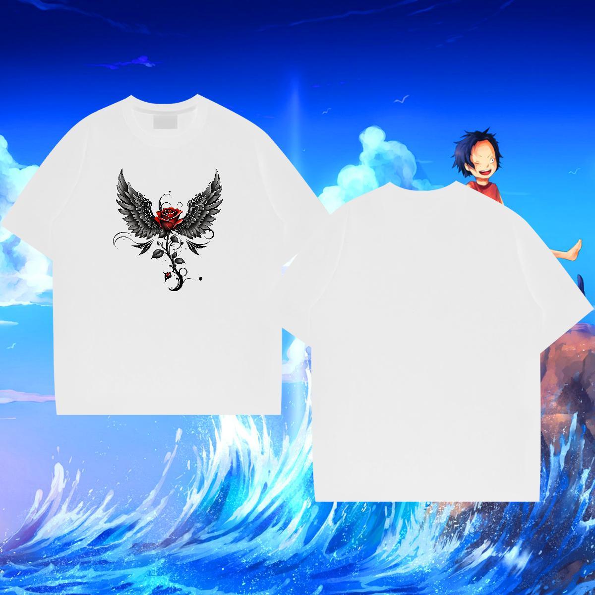 Wholesale T shirt 230g Cotton rose Casual Beach Tshirts Short Sleeve Soft Brand Men Tshirts DIY Printed