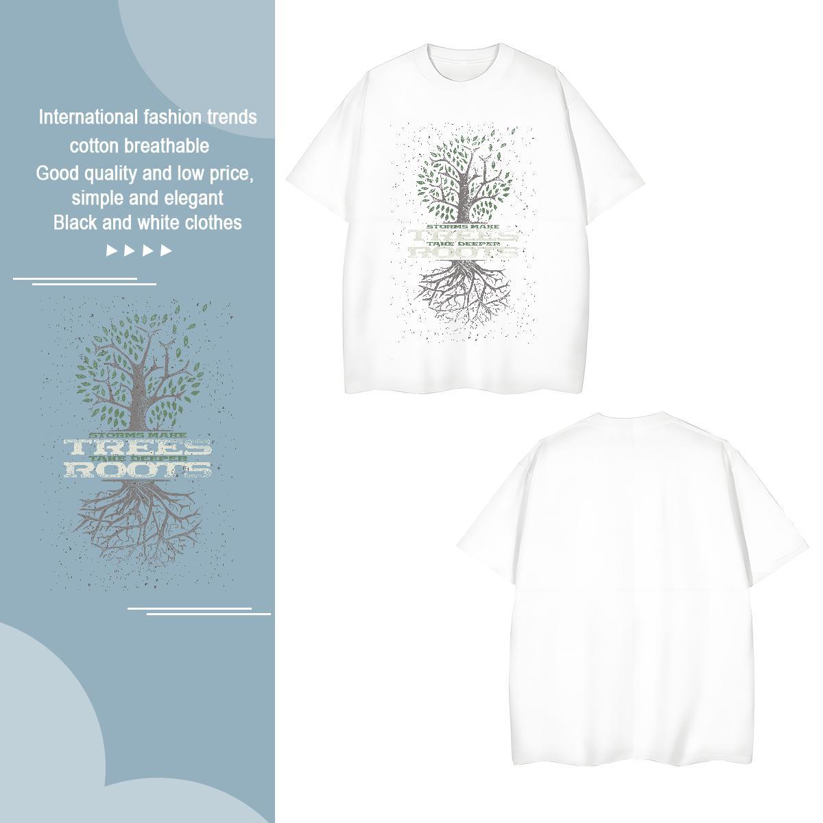 T shirt 100% Cotton 230g tree Beach Breathable Crew Neck Graphic Tshirts New Brand Wear