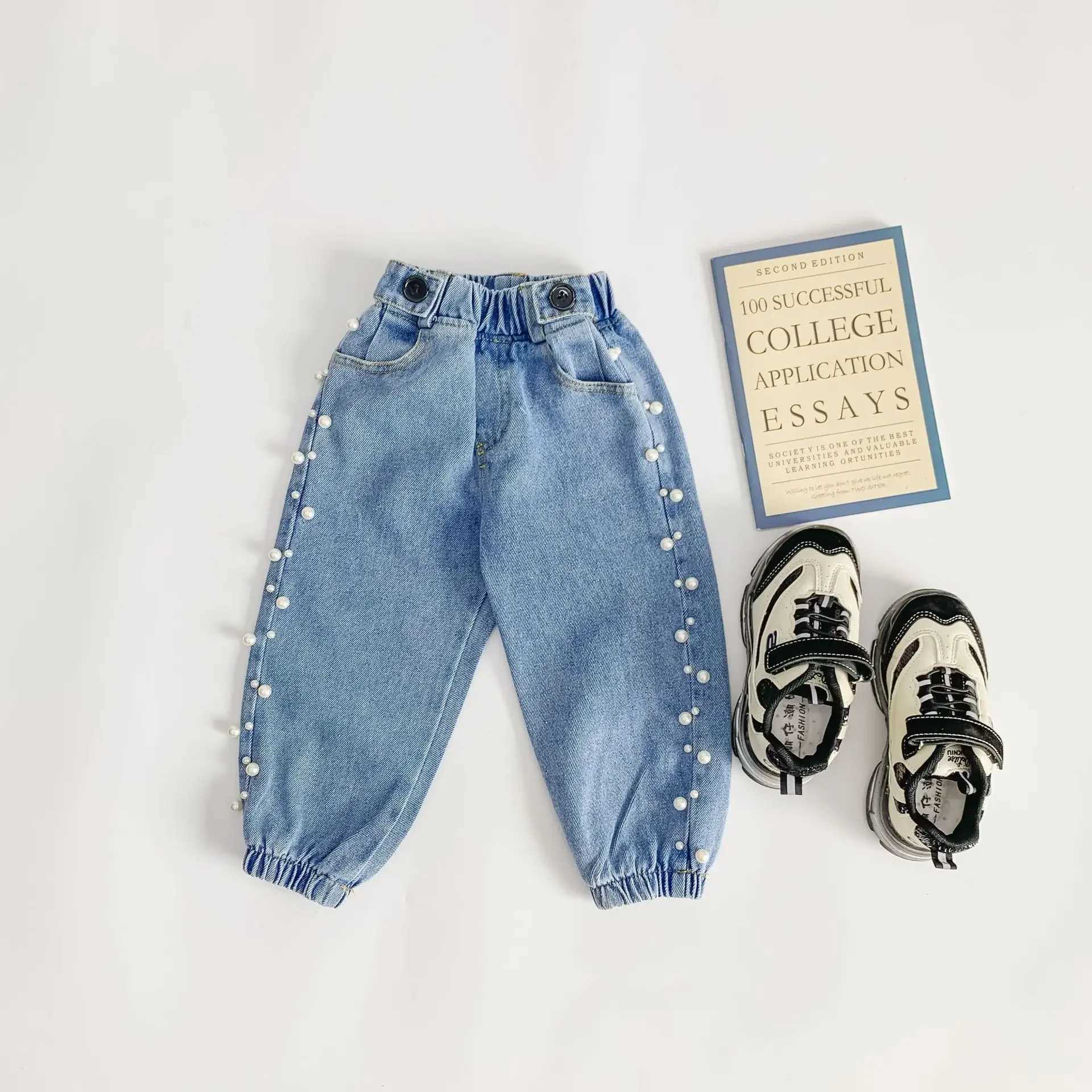 Jeans Autumn cute girls fashion side pearl casual jeans 1-6 years baby girl all-match denim pants