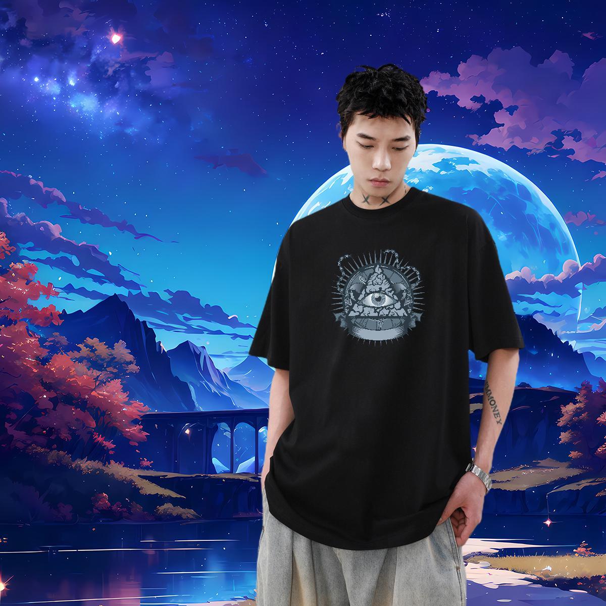 Free Shipping T-Shirts for Men eye of the devil Tops Tees 100% Cotton 230g High Street Hip Hop Classic Custom Printed Crew Neck Men Tops Tees