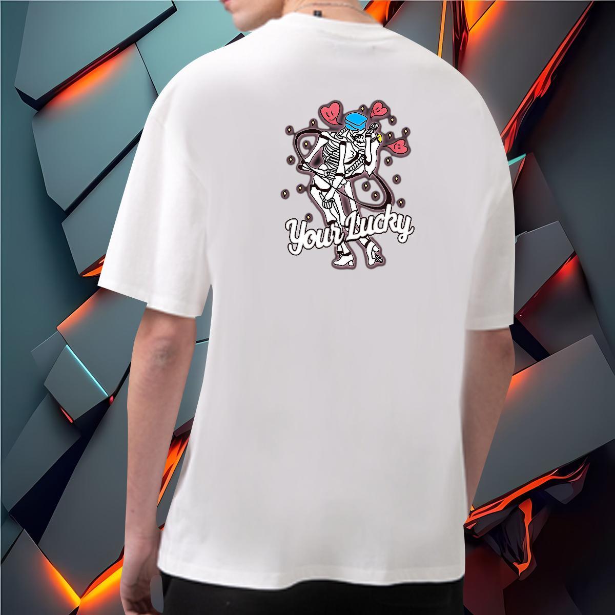 New T shirt skull Tops 230g Pure Cotton Street Wear Loose Black Oversized Crew Neck Breathable Men Tops Tees