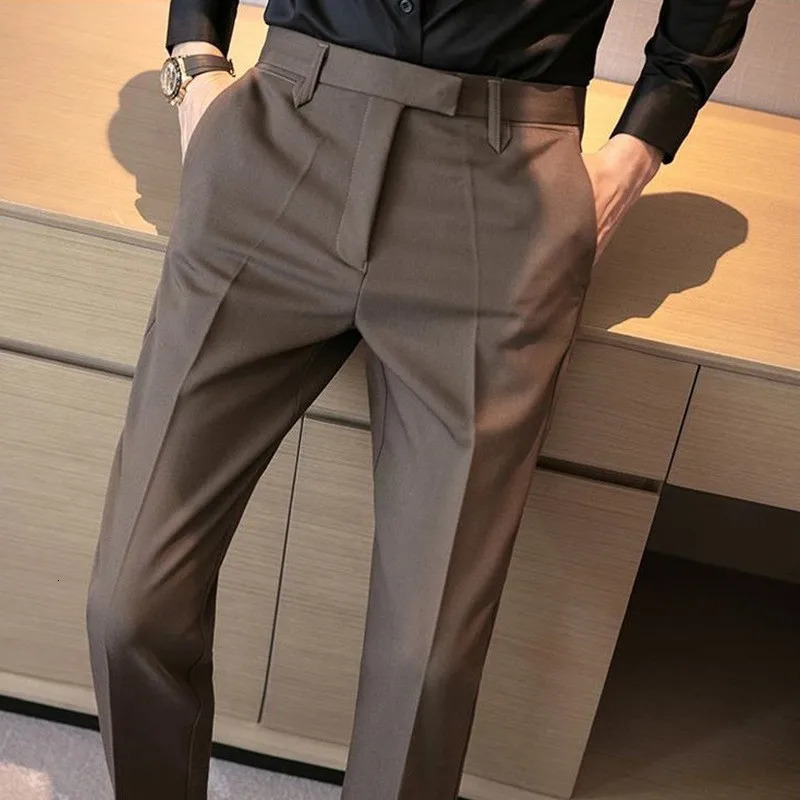 Mens Light Luxury Buttondown Draped Baggy Suit Pants Casual Solid Color Straight Premium Elegant Korean Leisure 240806