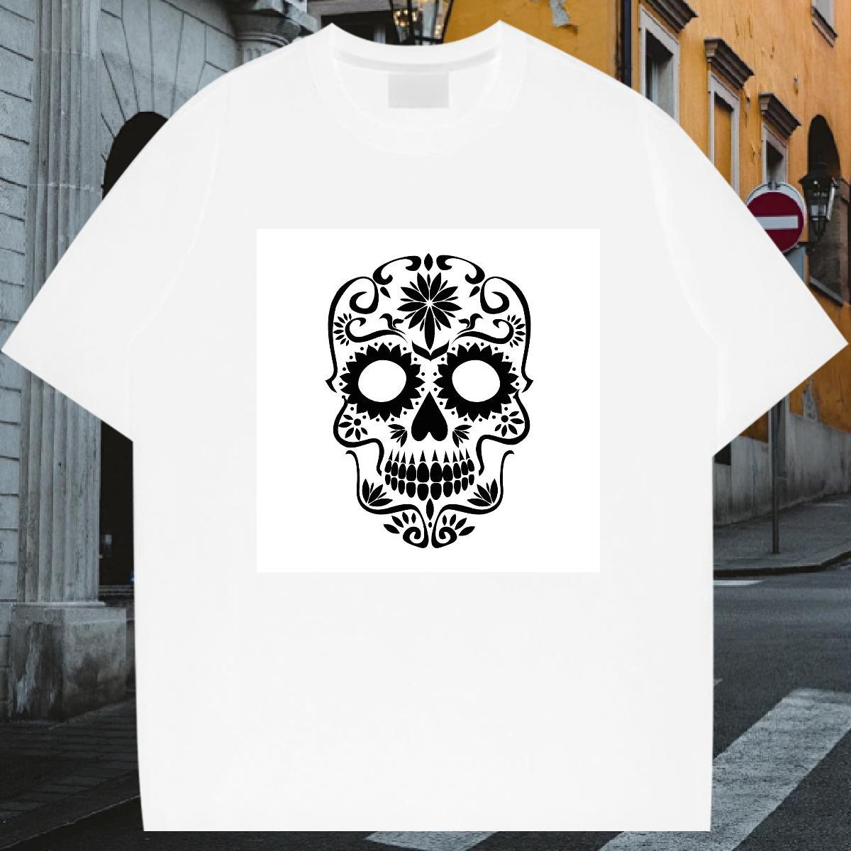 Customized Mens T Shirts skull Tees Shirts 230g Cotton Sport Cool Cartoon Print Crew Neck Tshirts