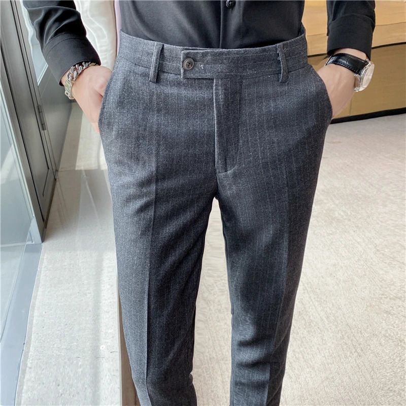 Mens Spring Autumn Fashion Business Casual stripe Suit Trousers Male Solid Color Straight Pants Men Loose Cotton 240806