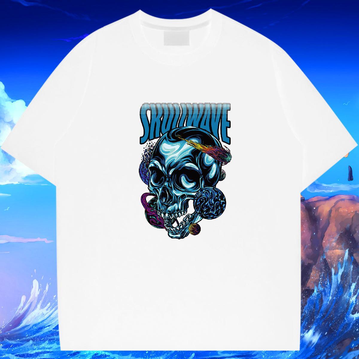 Fashion T Shirts Men skull Top Tees 230g Cotton Hip Hop Soft Oversized 4XL Breathable Crew Neck Couples T Shirts