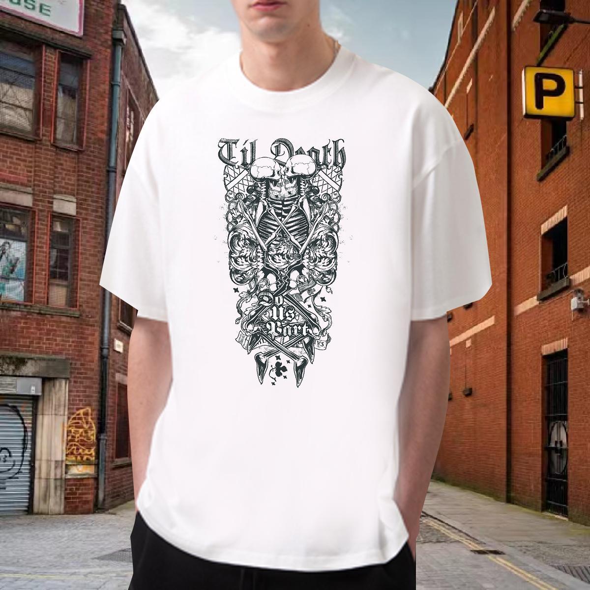 Designer T-Shirts for Men skull Clothes 230g Pure Cotton Hip Hop Street Cool Custom Print Oversized Breathable Men Tees