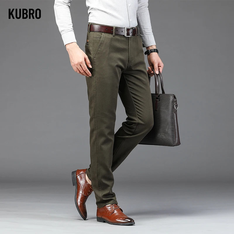 KUBRO Spring Autumn Fashion Straight Suit Pants Mens Cotton Business Stretch Office Formal Trousers Male Size 40 42 240806