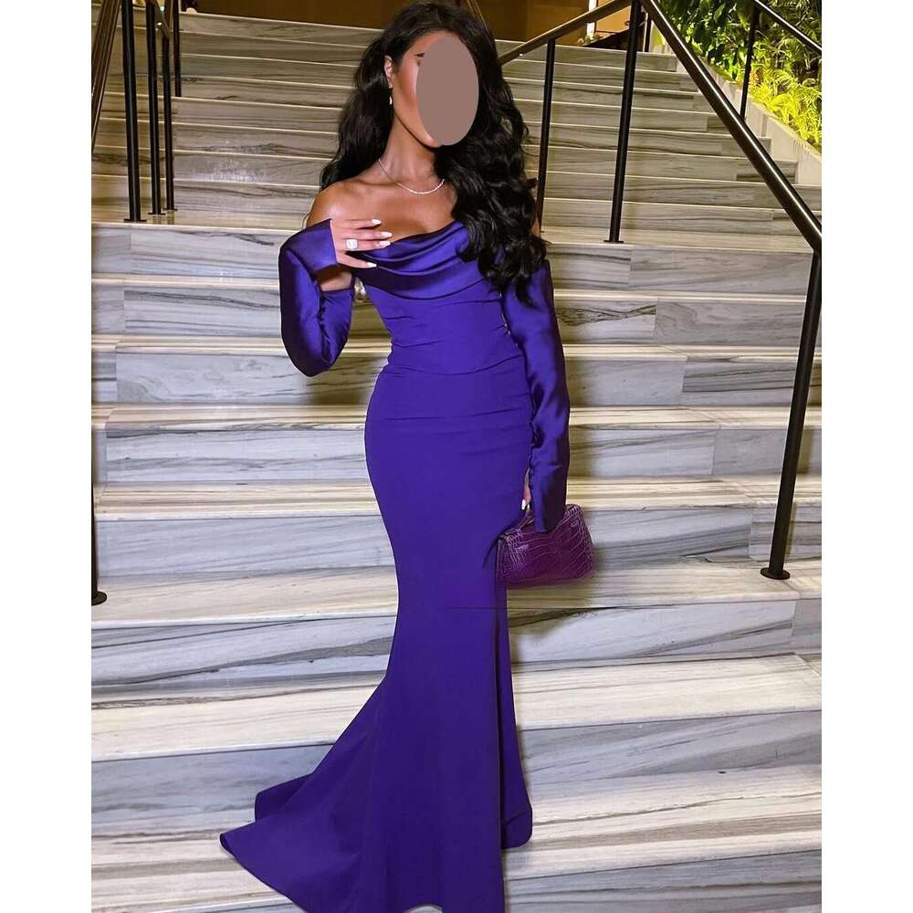 Mermaid Prom Strapless Off The Shoulder Necke Sweep Train Chiffon Formal Ocn Elegant Dresses For Women Bc